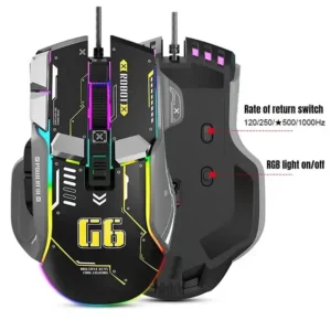 G6 Souris mécanique gamer 12 touches souris de jeu filaire conception ergonomique réglage Macro