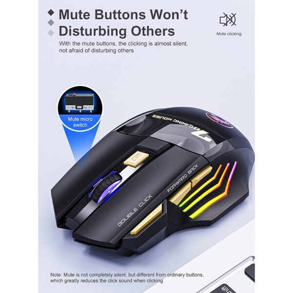 IMICE Souris de jeux sans fil rechargeable GW-X7 silencieux à 7 boutons RGB colorées