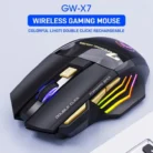 IMICE Souris de jeux sans fil rechargeable GW-X7 silencieux à 7 boutons RGB colorées