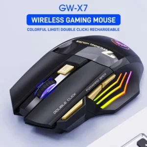 IMICE Souris de jeux sans fil rechargeable GW-X7 silencieux à 7 boutons RGB colorées