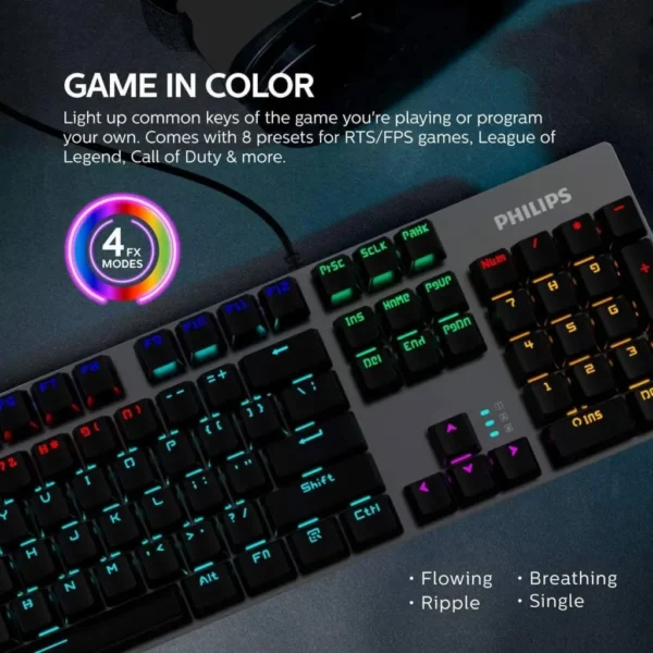 Philips Clavier Gamer Mécanique Filaire Gaming RGB SPK8404