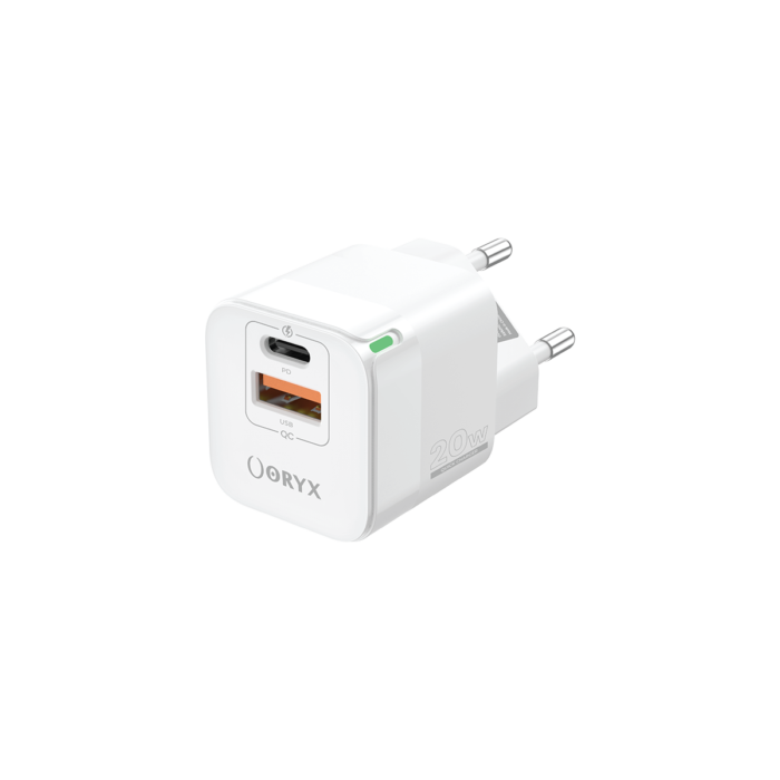 Oryx-Chargeur-Type-C-et-USB-Chargement-rapide-20W-Indicateur-LED-NPC-220 Oryx Chargeur Original 20W Mini Power NPC-220 – Double Port USB et Type-C pour Charge Rapide