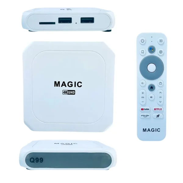 Magic Q99 TV BOX Android 14 4K Ultra HD Télécommande Bluetooth + Abonnement 15 Mois