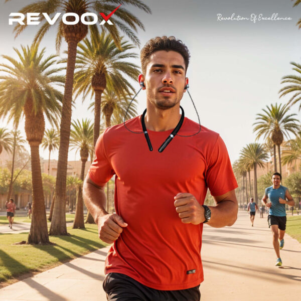 Revoox Necklace REVONECK RN-01 - Casque Bluetooth Sport Étanche IPX5 avec Suppression de Bruit ENC, Autonomie 500H et Recharge Rapide Type-C