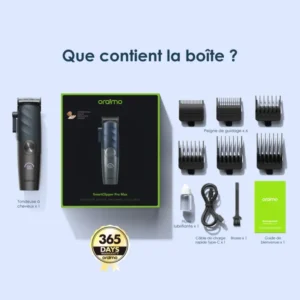 Découvrez la tondeuse à cheveux oraimo SmartClipper Pro Max - Moteur ultra-puissant de 7500 tr/min, autonomie de 5 heures et charge rapide Type-C. Avec ses lames en carbone diamant et son écran LED intelligent, elle offre des coupes précises et fluides. Parfaite pour les coiffeurs et les particuliers exigeants