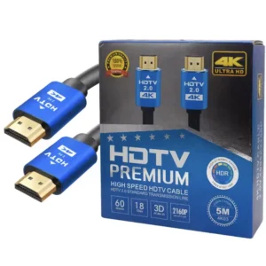 Câble HDMI 4K 2.0 PREMIUM 5M – Transmission Ultra HD 60Hz, Connecteurs Dorés, Compatible PS5, Xbox, Home Cinéma