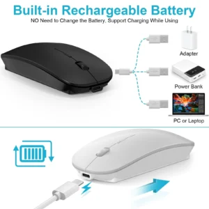 Biagji BJ-189 – Souris Sans Fil Ergonomique Triple-Mode 2.4GHz + Bluetooth 4.0/5.0 Ultra-Silencieuse & Rechargeable