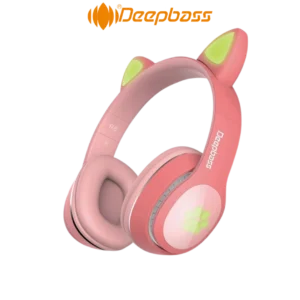 Casque Bluetooth Sans Fil Deepbass R6 PINK LED avec Oreilles de Chat et Carte MicroSD, Son Stéréo et Design Gamer Rose