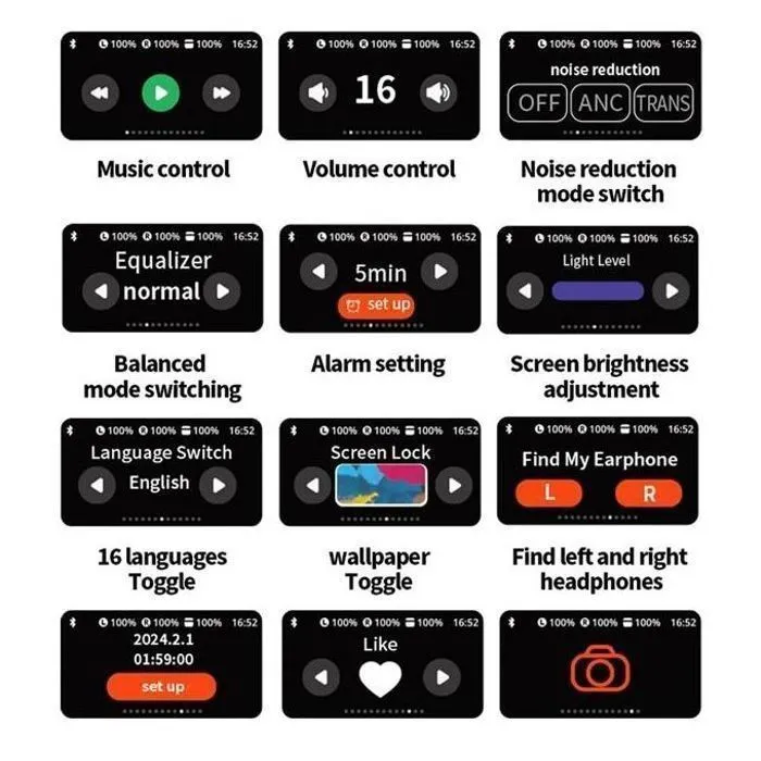 Écouteurs (1) Écouteurs Sans Fil DeepBass TWS-R9 ANC+ENC avec Écran LED – Vue Avant