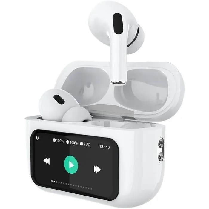 Écouteurs Écouteurs Sans Fil DeepBass TWS-R9 ANC+ENC avec Écran LED – Vue Avant