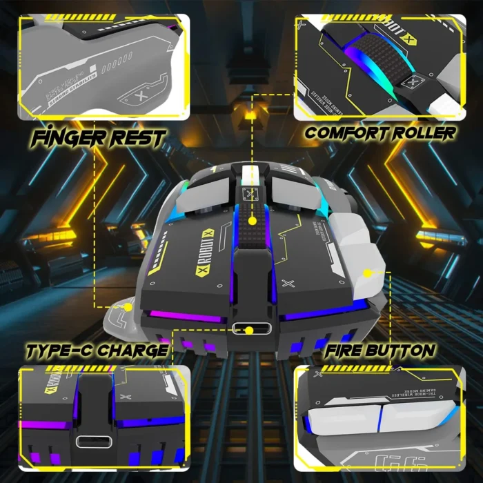 KUIYN G6 Tri-Mode Gaming Mouse – Souris Gaming Haute Précision 2.4G, Bluetooth & Filaire avec 11 RGB Backlit & 10 Boutons Programmables