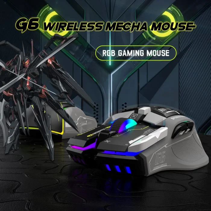 KUIYN G6 Tri-Mode Gaming Mouse – Souris Gaming Haute Précision 2.4G, Bluetooth & Filaire avec 11 RGB Backlit & 10 Boutons Programmables