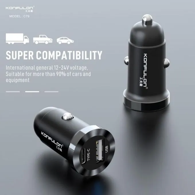 chargeur-voiture-konfulon-usb-typec-3 Konfulon Chargeur de Voiture Original C79 – USB & Type-C PD 12W, Charge Rapide avec Multi-Protection