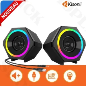 Kisonli L-6060 – Haut-parleurs Gaming RGB USB Stéréo pour PC et Ordinateur de Bureau – Son Clair et Puissant