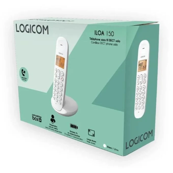 design-compact-telephone-logicom-iloa-15 LOGICOM Téléphone sans fil Iloa 150 DECT Solo Blanc avec Mains Libres – Autonomie 90h