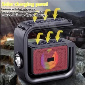 Haut-Parleur DV-600 – Enceinte Bluetooth Solaire Multifonction avec Graves Stéréo, Radio FM, Lampe Torche et Éclairage RGB