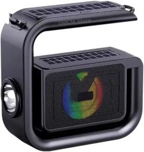Haut-Parleur DV-600 – Enceinte Bluetooth Solaire Multifonction avec Graves Stéréo, Radio FM, Lampe Torche et Éclairage RGB