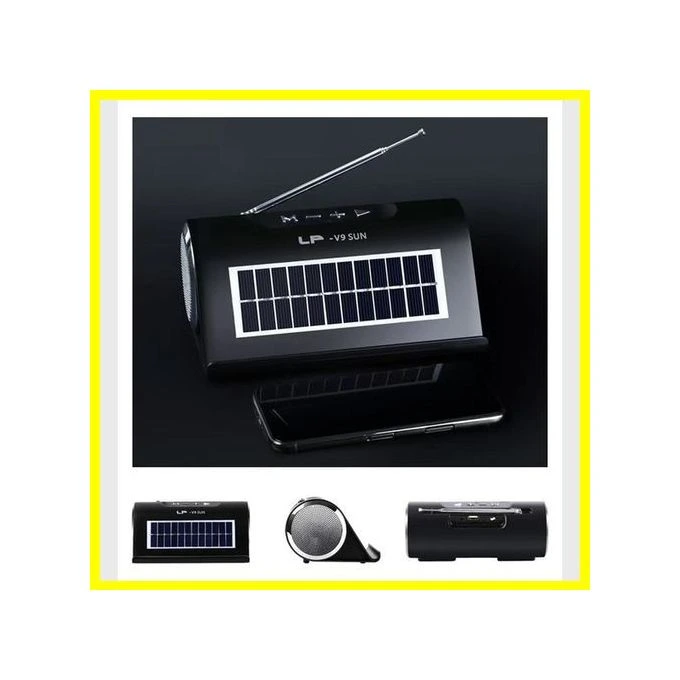 haut-parleur-solaire-avec-radio-fm-et-usb LP-V9 SUN TWS – Haut-parleur Bluetooth portable 16W solaire, basses puissantes, radio FM, USB & carte TF