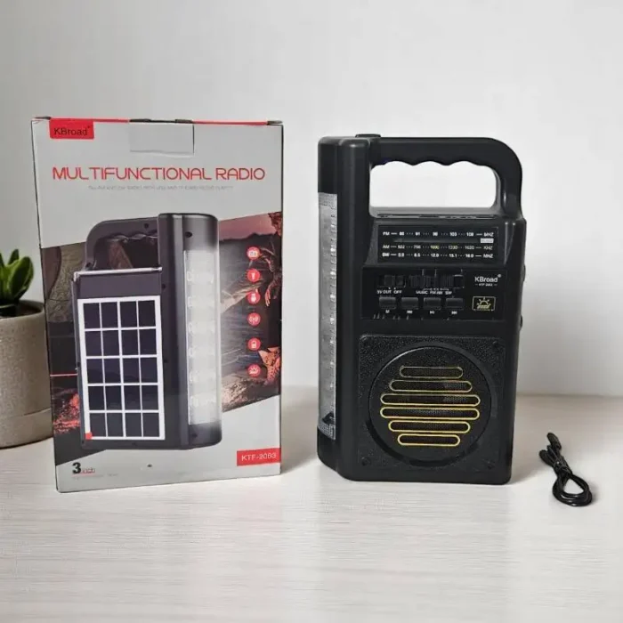 ktf2063-radio-multifonction-5w Radio Solaire Multifonction et Haut-Parleur KTF-2063 KBroad – Portable avec Bluetooth, USB/TF Card, AM/FM/SW, Batterie 3000mAh, LED 5W