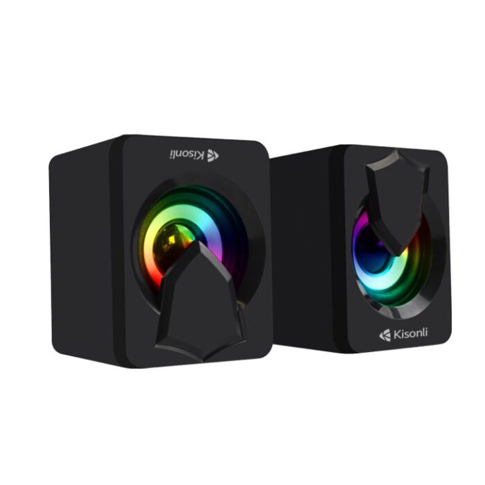 Haut-Parleur LED Kisonli L-1030 2.0 – Enceintes Stéréo USB 6W avec Jack 3,5 mm pour PC, Laptop et Smartphone
