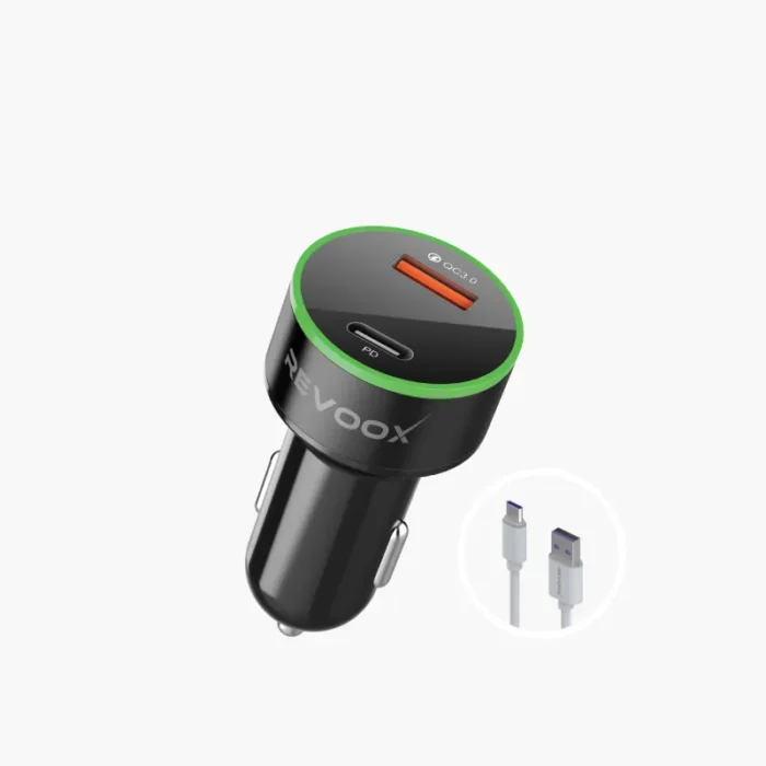 revoox-car-charger-type-c-usb-15w-cable-type-c-rcc-pc01- REVOOX Chargeur de Voiture Original 15W RCC-P01 – Double Port USB & Type-C, Charge Rapide Universelle
