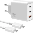 Samsung Chargeur Ultra Rapide Trio 65W Original avec Câble Type-C to Type-C – Double USB Type-C + USB Type-A, Super Fast Charging 2.0, Adaptateur secteur