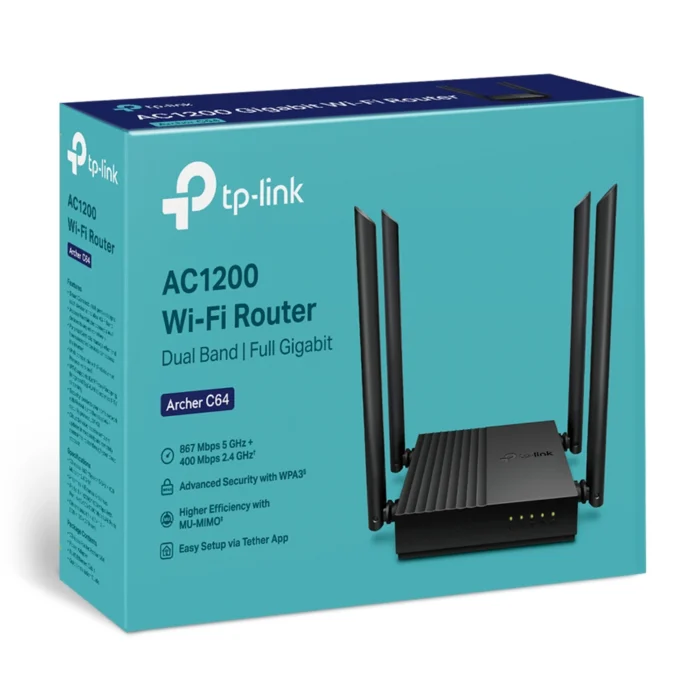 tp-link-c64-connexion-haut - Copie TP-Link Archer C64 Routeur Wi-Fi MU-MIMO AC1200 – Double bande, 867 Mbps, 4 antennes, Beamforming, Smart Connect