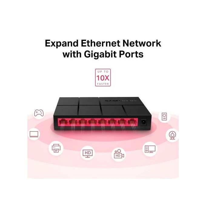 tp-link-ms108g-switch-reseau-gigabit-8-ports-vue-3 Mercusys MS108G Switch Ethernet Gigabit 8 ports 10/100/1000 Mbps