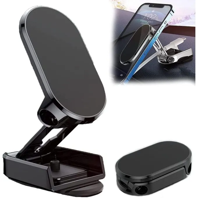 Support (1) Support Magnétique Téléphone Voiture Pliable – Rotation 720°, 6 Aimants Puissants, Design Compact & Stable