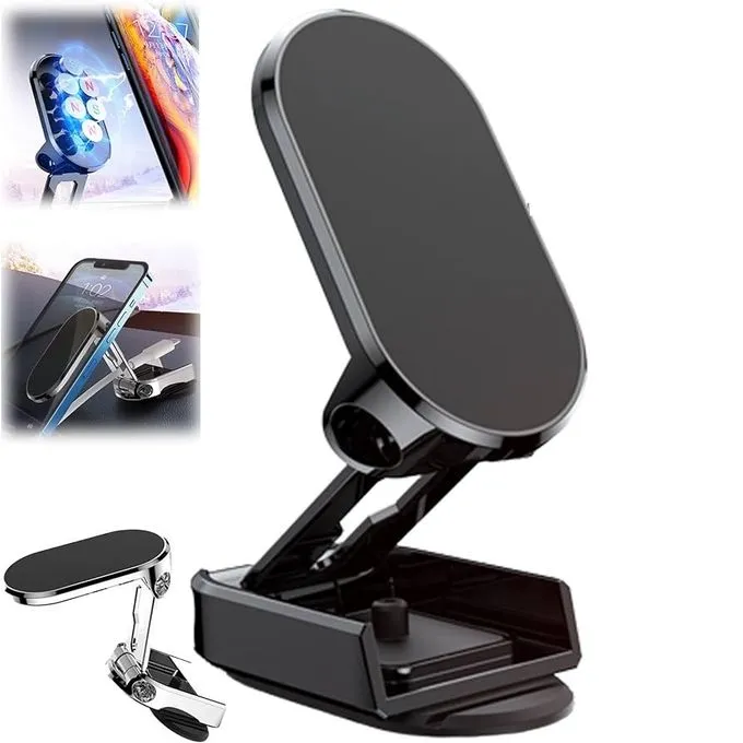 Support (4) Support Magnétique Téléphone Voiture Pliable – Rotation 720°, 6 Aimants Puissants, Design Compact & Stable