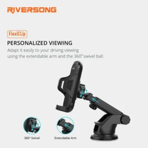 Support Voiture Riversong Flexiclip – Ventouse Robuste, Rotation 360°, Support Extensible et Universel
