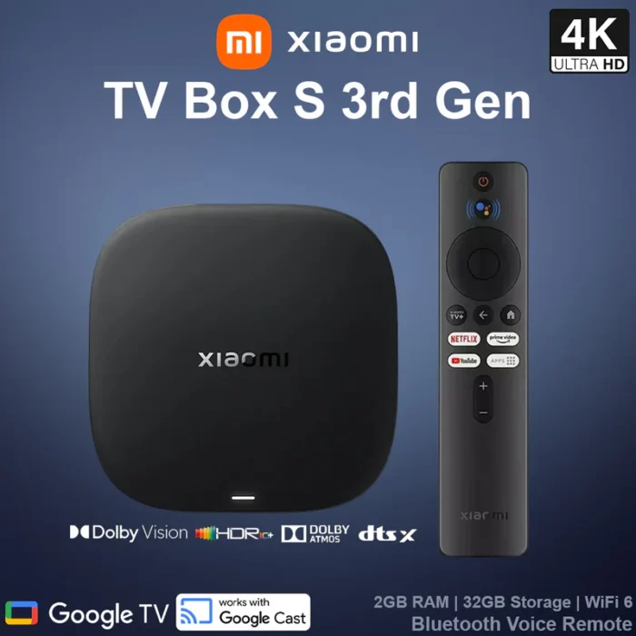 XIAOMI MI TV Box S-5 XIAOMI MI TV Box S 3ᵉ Génération 2025 – 4K UHD, 32GB, 2RAM Wi-Fi 6, Google TV, Dolby Vision & Atmos