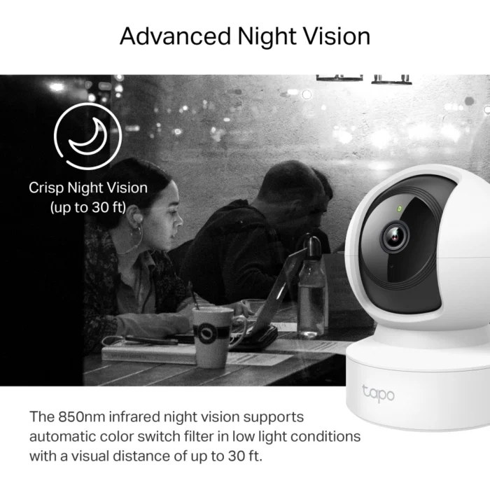 TP-Link Tapo C212 Caméra WiFi Panoramique 360° Inclinable Full HD avec Vision Nocturne, Détection de Mouvement et Audio Bidirectionnel