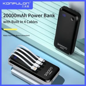 KONFULON A23S Power Bank 20000mAh avec câbles intégrés et écran LED